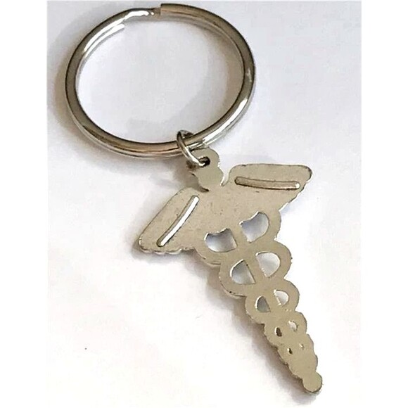 Silver Caduceus Keychain Keyring Medical Nursing Gift MD RN LPN DO ARNP - Picture 4 of 6